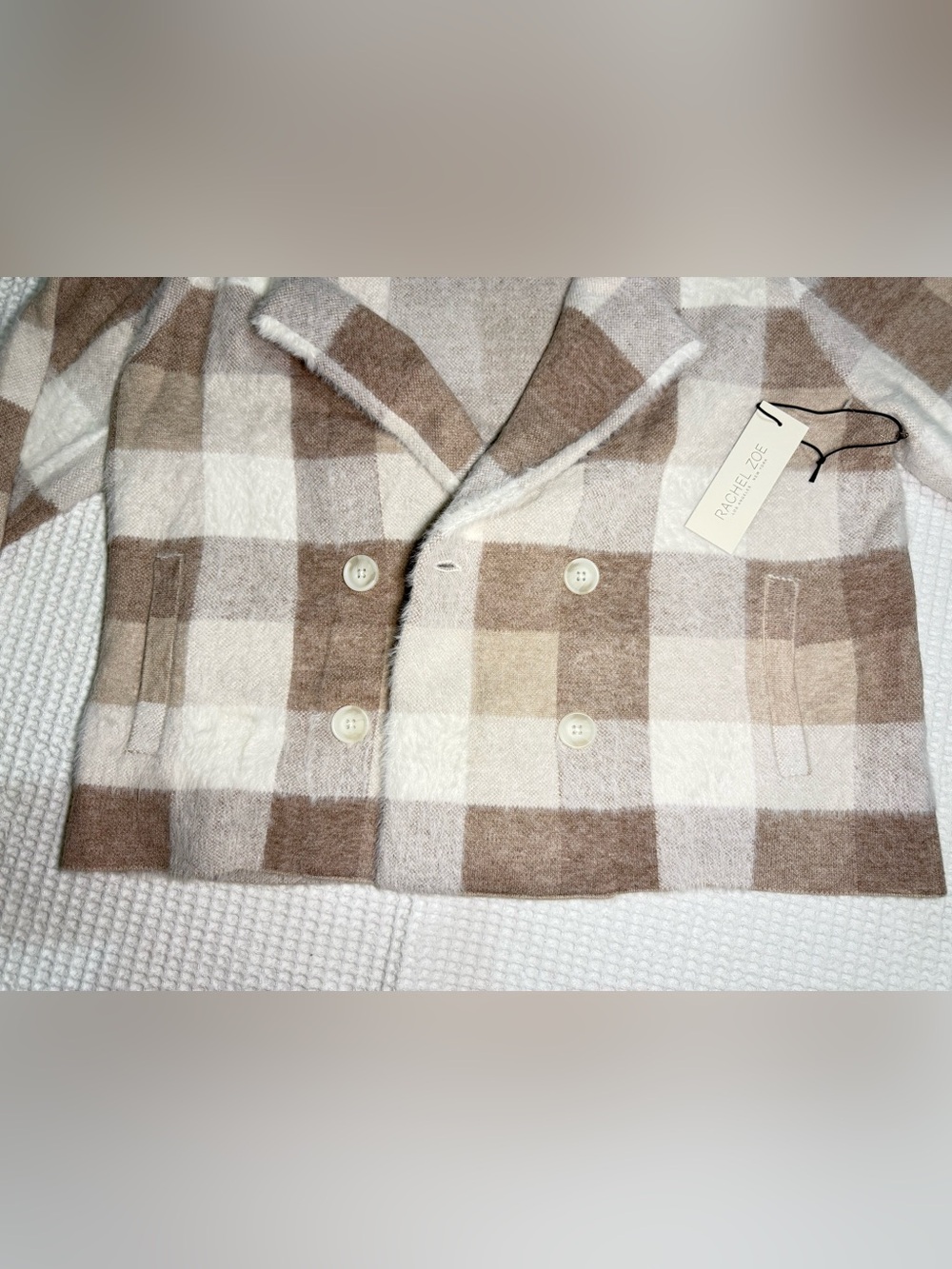 Rachel Zoe Plaid Teddy Jacket Cream Brown XL NWT Cozy Coat - Picture 5 of 15